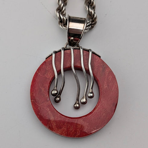 ヴィンテージ レッドコーラル&純銀 ペンダント 純銀ネックレス付き